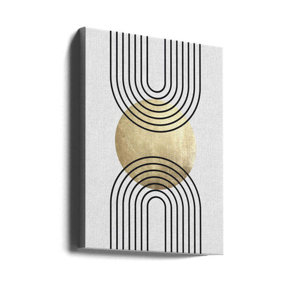Wall art Golden Textured Circle and Bold Black Lines