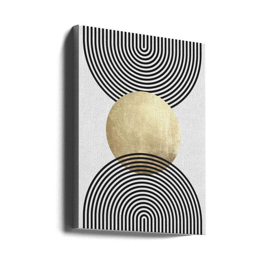 Wall art Golden Textured Circle and Bold Black Lines
