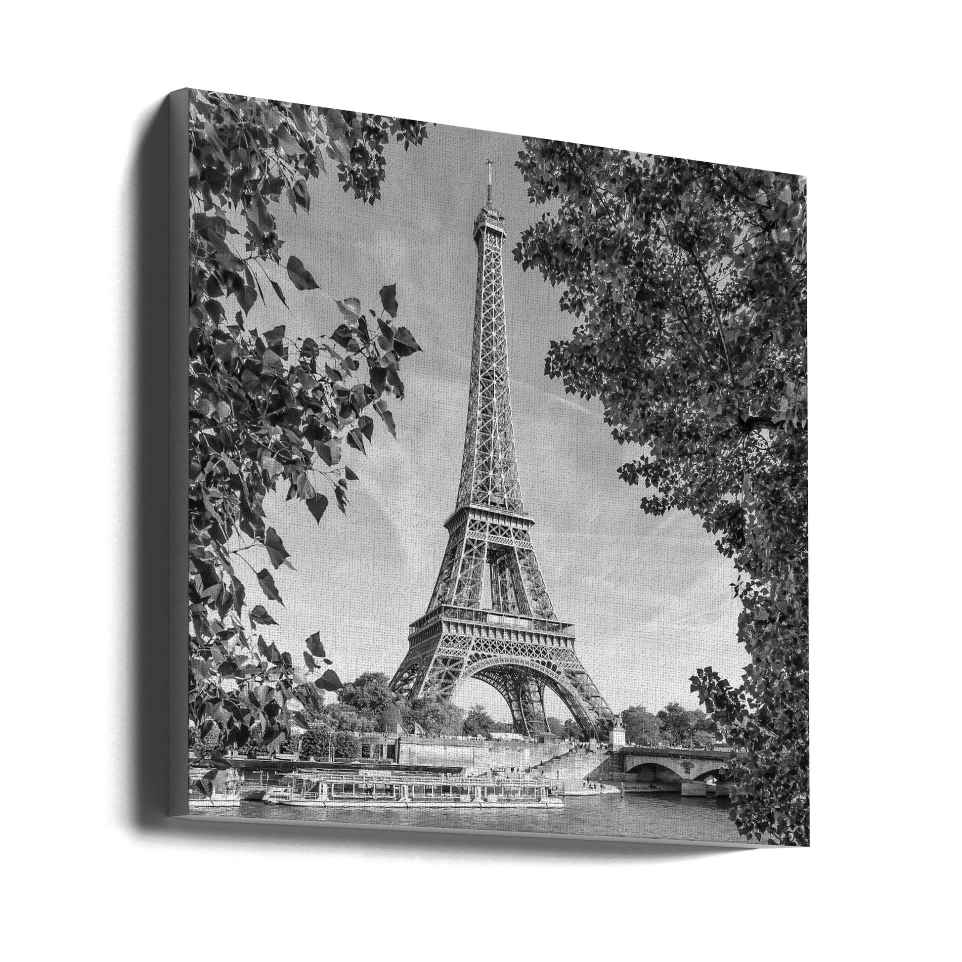 PARIS Eiffel Tower &amp; River Seine - Monochrome Wall Artwork Gallery Wrapped (Ready to Hang)