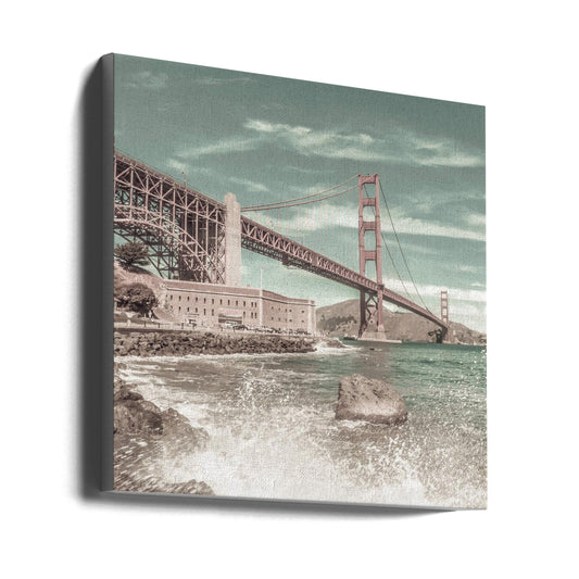  GOLDEN GATE BRIDGE Coastline Impression | urban vintage style Wall Artwork Gallery Wrapped (Ready to Hang)