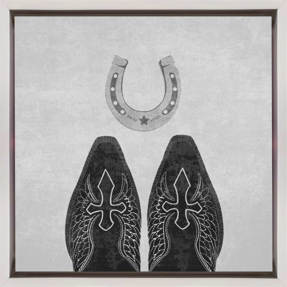  Bw Cowboy Boots and Horseshoe Wall Artwork Gallery Wrapped (Ready to Hang)