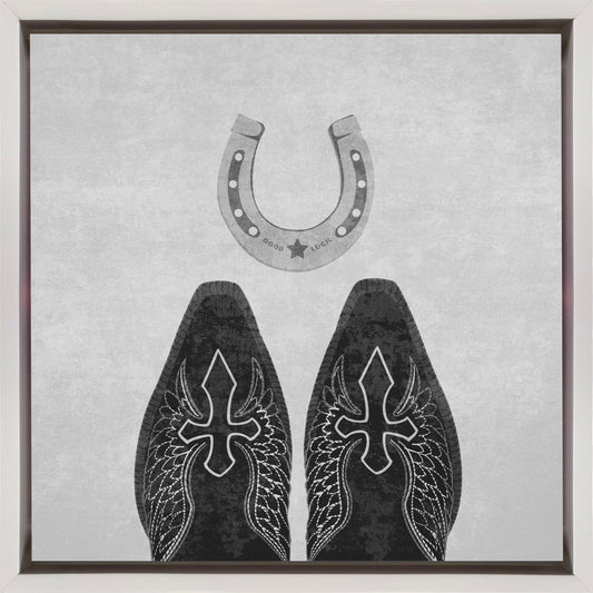  Bw Cowboy Boots and Horseshoe Wall Artwork Gallery Wrapped (Ready to Hang)