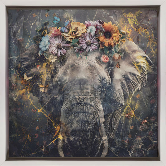  Elephant Animal Vintage Art Illustration Wallart 01 Wall Artwork In Black Floating Frame