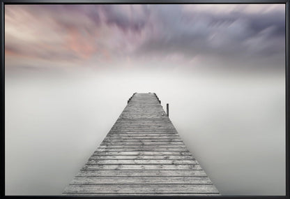  Quay Pier in Fog Wall Artwork In White Floating Frame