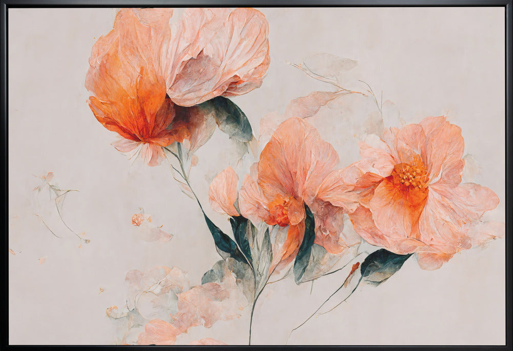  Filigree Coral Flowers Wall Artwork In Black Floating Frame