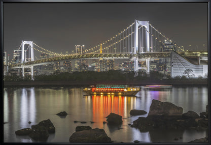  Striking Rainbow Bridge with Tokyo Skyline in the evening - Panorama Wall Artwork Gallery Wrapped (Ready to Hang)