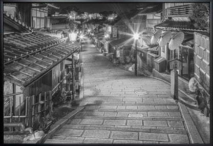  Ninen-zaka in historic Kyoto in the evening - monochrome Wall Artwork Gallery Wrapped (Ready to Hang)