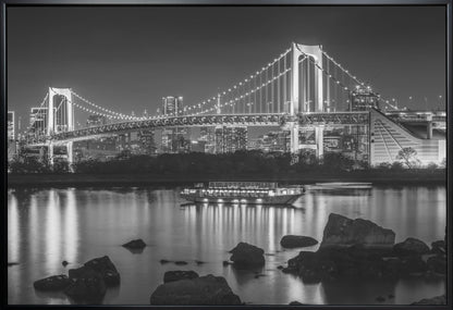  Charming Rainbow Bridge with Tokyo Skyline in the evening - monochrome panorama Wall Artwork Gallery Wrapped (Ready to Hang)