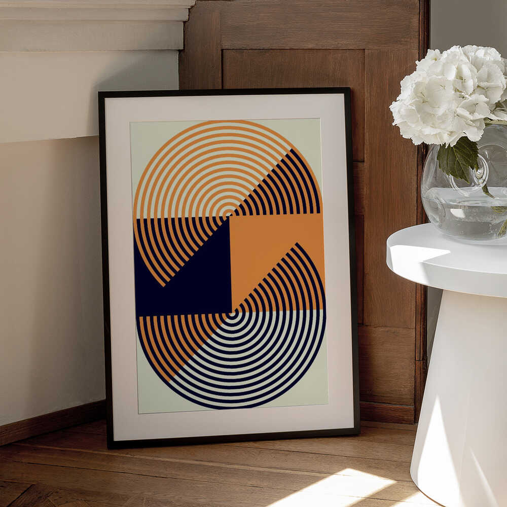 Wall art Concentric Circles in Vibrant Orange and Blue