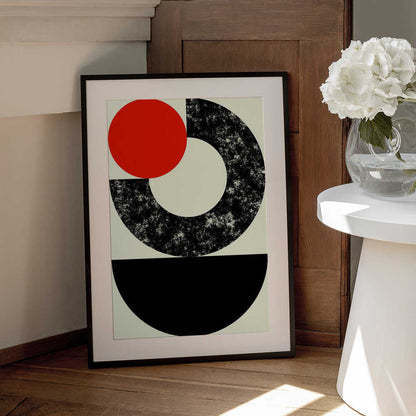 Wall art Geometric Shapes with a Bold Red Circle