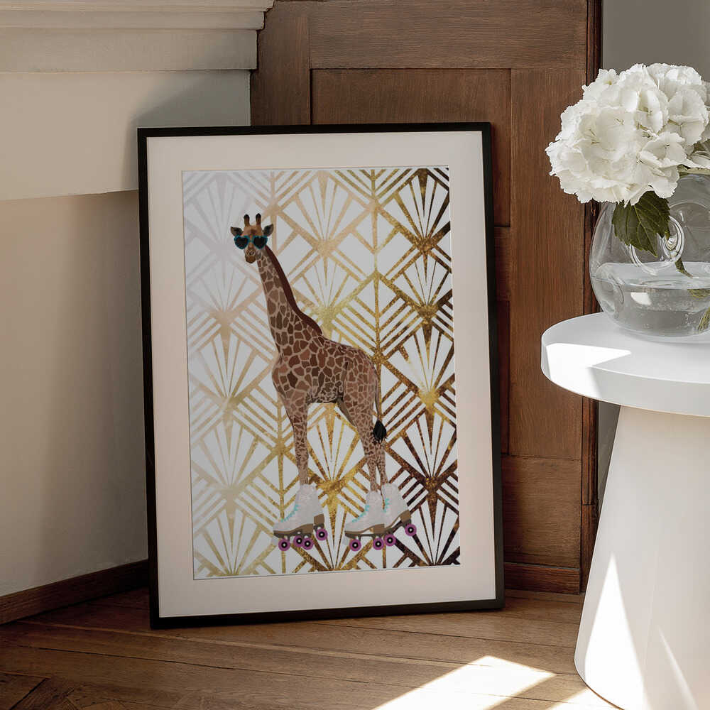 Wall art Giraffe Rollerskates Art Deco