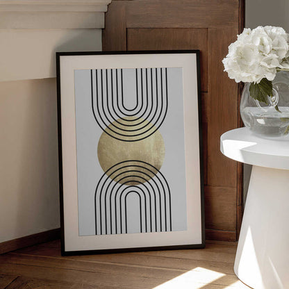 Wall art Golden Textured Circle and Bold Black Lines