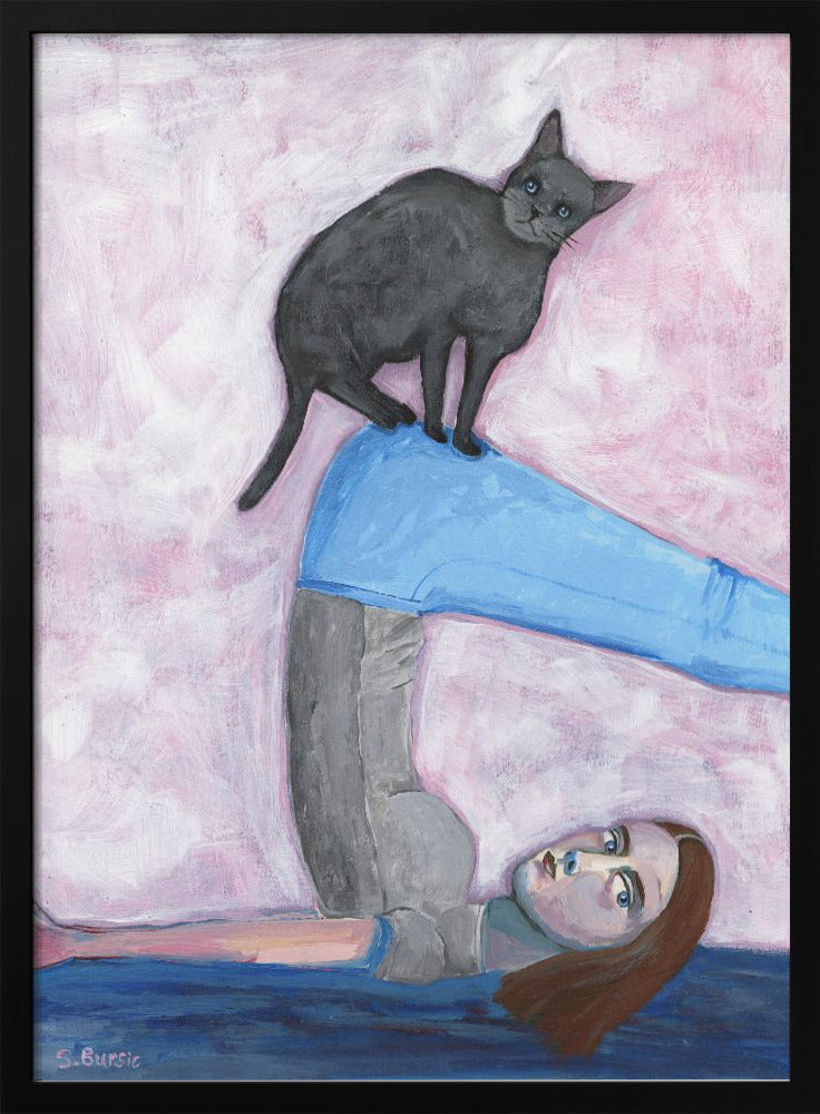  Yoga with my Cat Wall Artwork In White Floating Frame