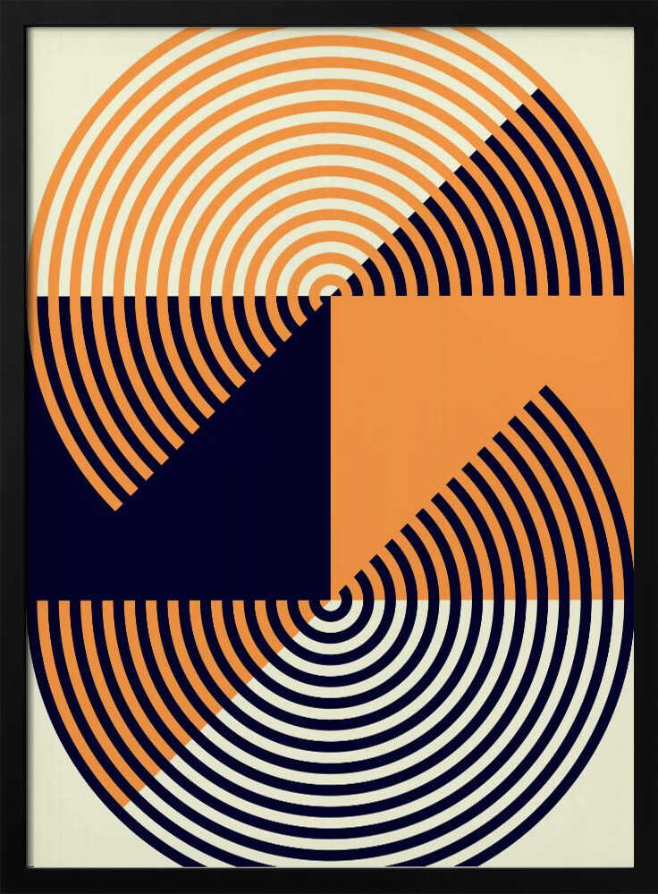 Wall art Concentric Circles in Vibrant Orange and Blue