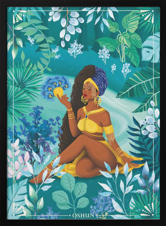 Oshun Orisha Goddess  Wall Artwork In Black Floating Frame