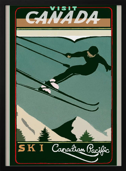 Wall art Winter Tourism: Vintage Ski Canada Poster-24X36inches-In White Floating Frame