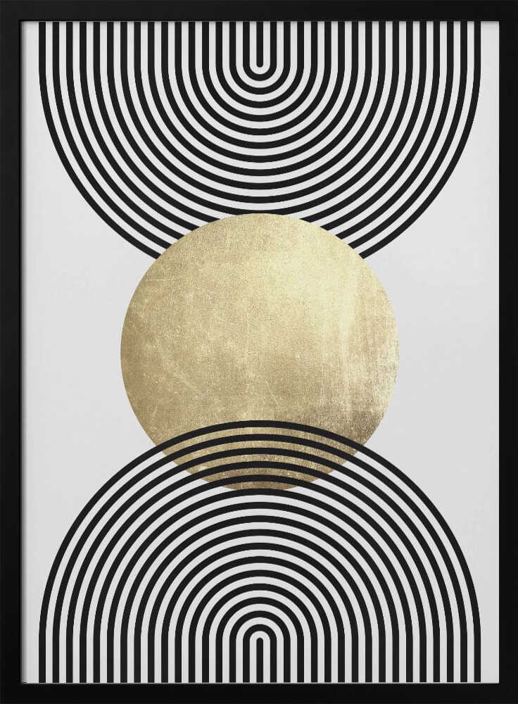 Wall art Golden Textured Circle and Bold Black Lines