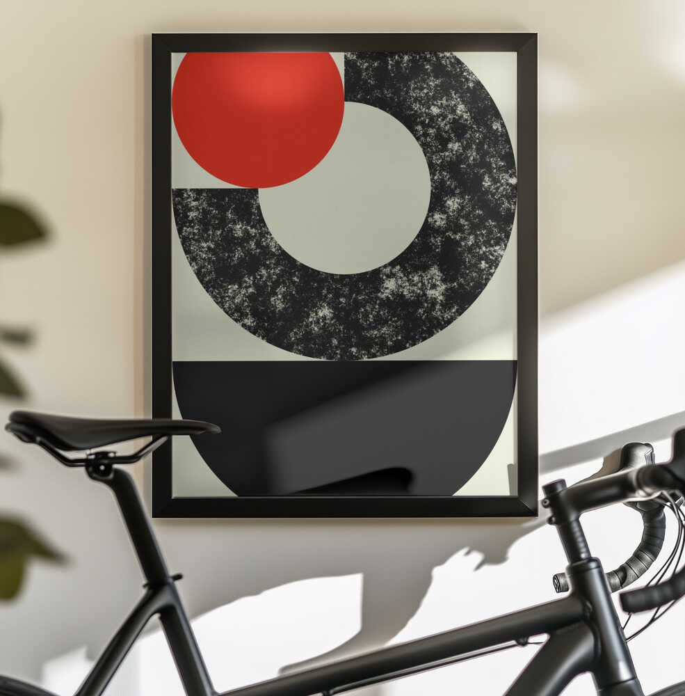 Wall art Geometric Shapes with a Bold Red Circle