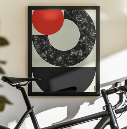 Wall art Geometric Shapes with a Bold Red Circle