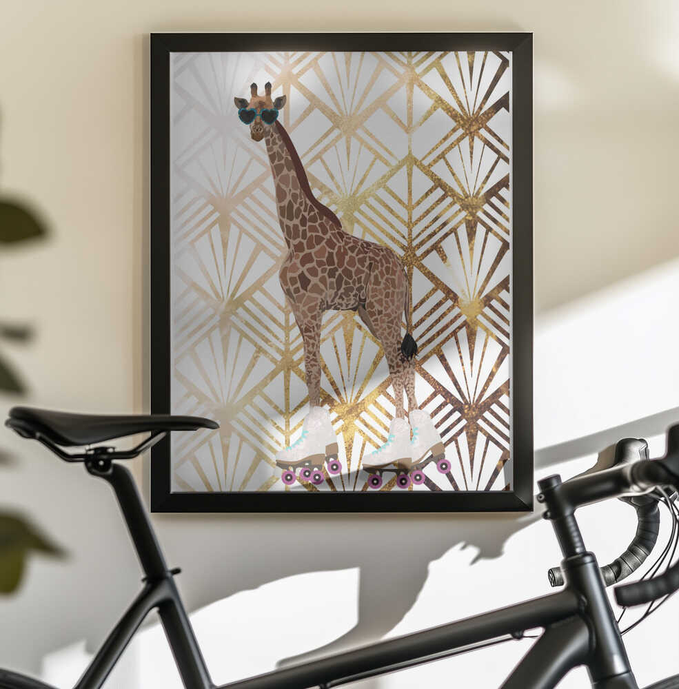 Wall art Giraffe Rollerskates Art Deco