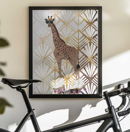 Wall art Giraffe Rollerskates Art Deco