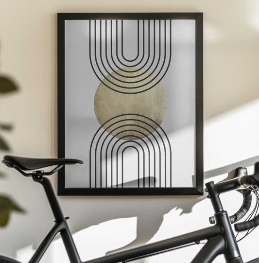 Wall art Golden Textured Circle and Bold Black Lines