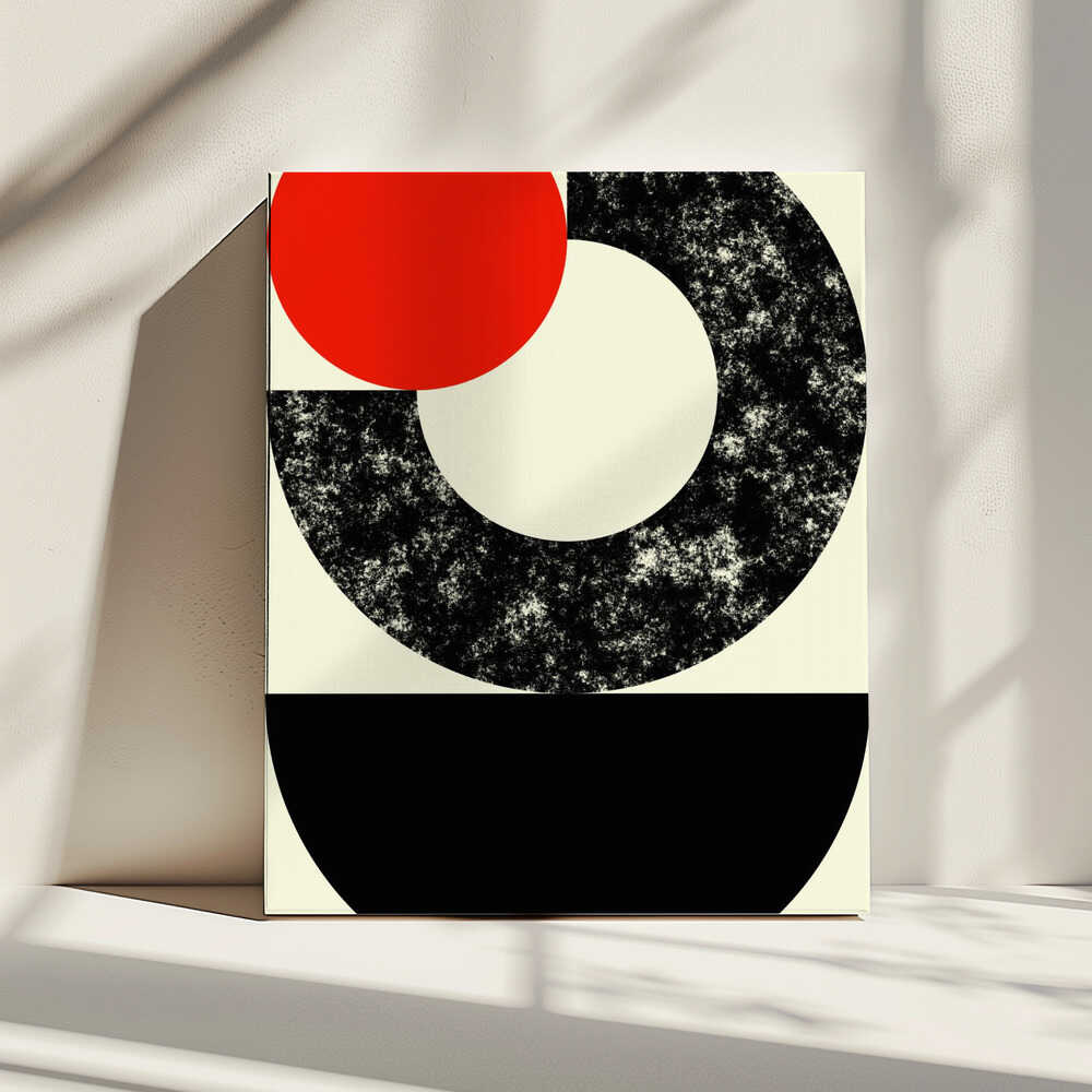 Wall art Geometric Shapes with a Bold Red Circle
