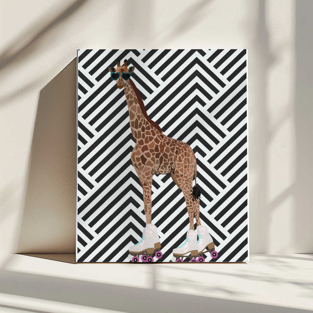 Wall art Giraffe Rollerskates retro