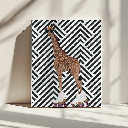 Wall art Giraffe Rollerskates retro