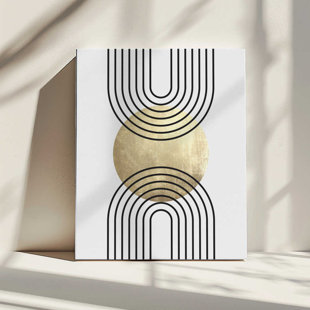 Wall art Golden Textured Circle and Bold Black Lines