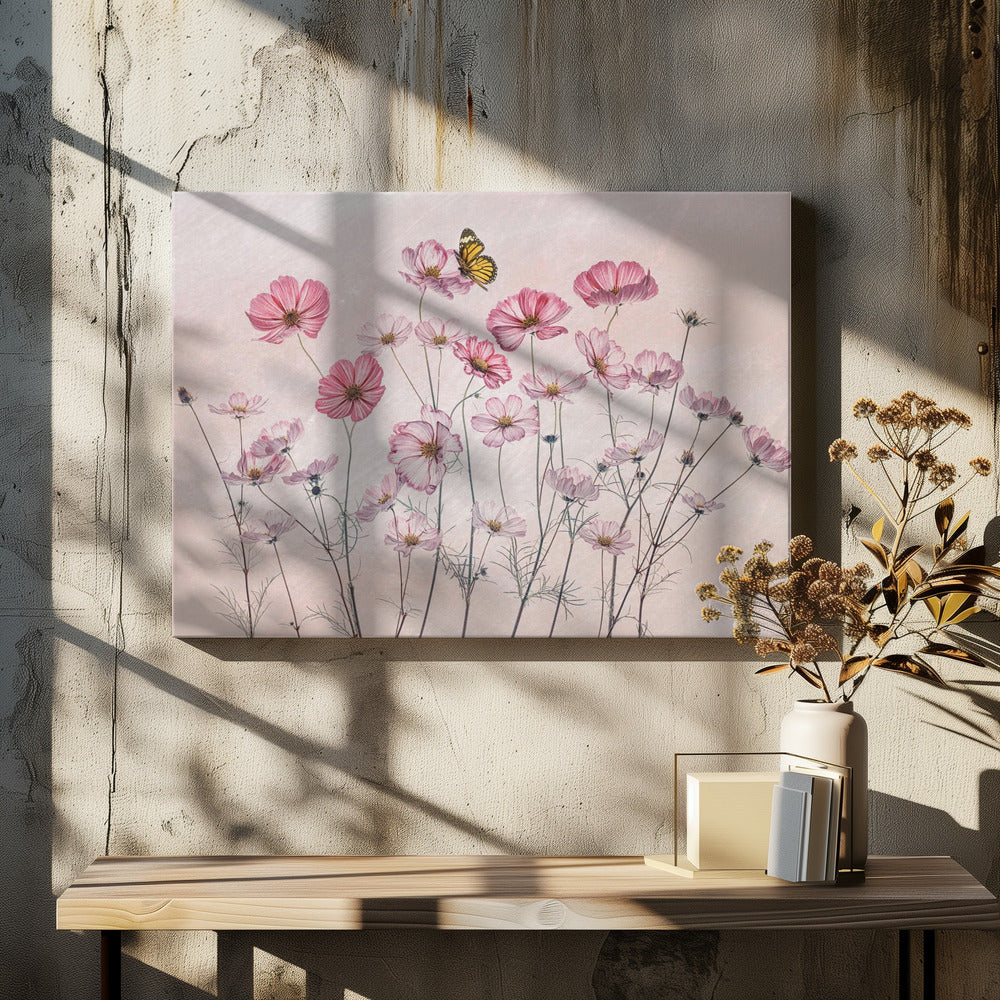  Cosmos and Butterfly Wall Artwork In White Floating Frame