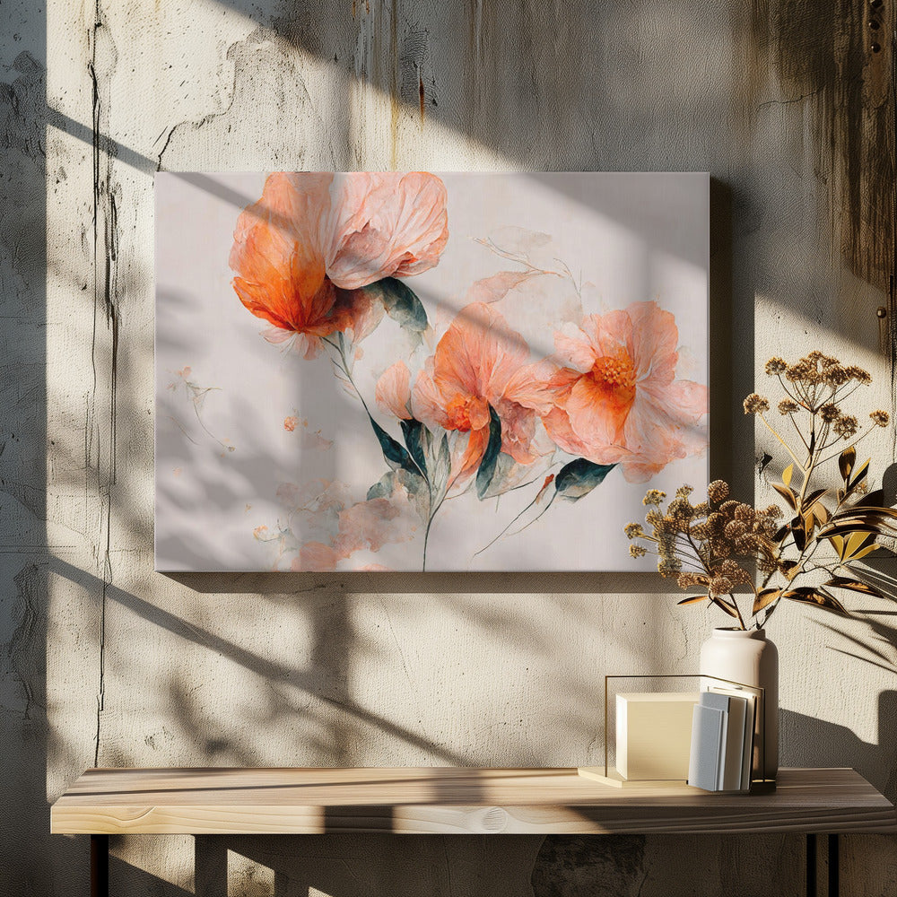  Filigree Coral Flowers Wall Artwork In White Floating Frame
