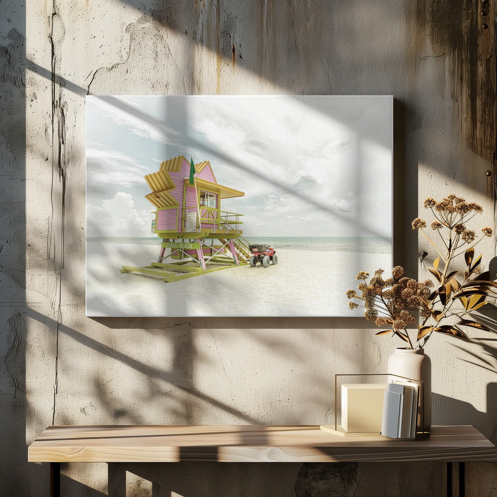  MIAMI BEACH Vintage Florida Flair Wall Artwork In White Floating Frame