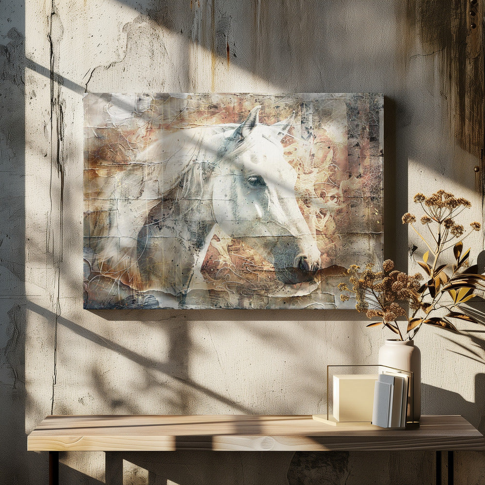  Horse Animal Vintage Art Illustration Wallart 06 Wall Artwork In White Floating Frame