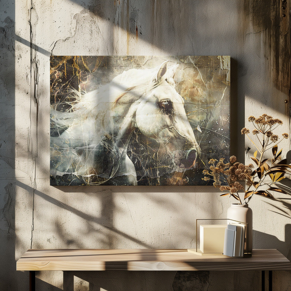  Horse Animal Vintage Art Illustration Wallart 08 Wall Artwork In White Floating Frame