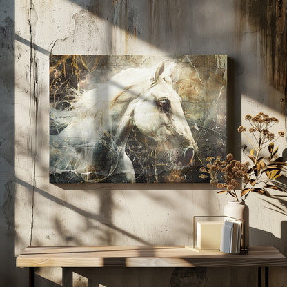  Horse Animal Vintage Art Illustration Wallart 08 Wall Artwork In White Floating Frame