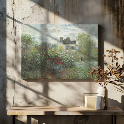  The Artist&#039;s Garden In Argenteuil, a Corner of the Garden With Dahlias (1873) Wall Artwork In White Floating Frame
