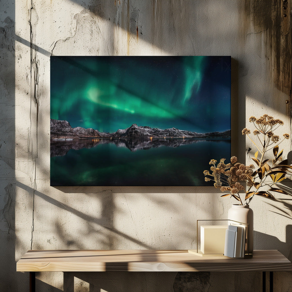  Lofoten Aurora Reflection Wall Artwork In Black Floating Frame