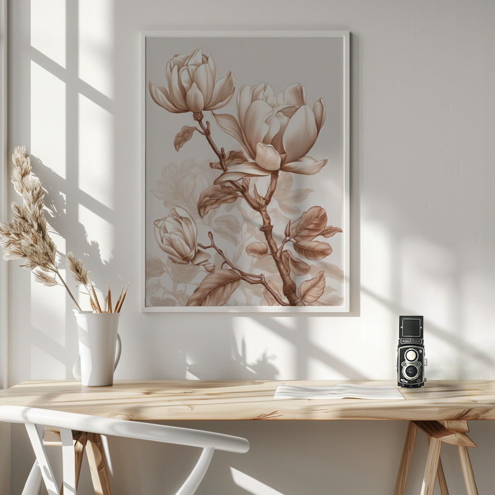  Beige Flowers 3 Wall Artwork In White Floating Frame