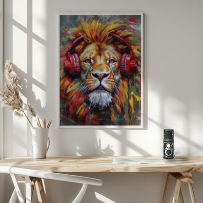 Wall art Lion With Headphones animal
