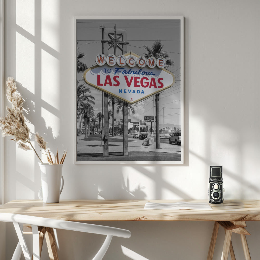  LAS VEGAS Sign - colorkey Wall Artwork In White Floating Frame