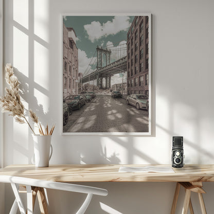  NEW YORK CITY Manhattan Bridge | urban vintage style Wall Artwork In White Floating Frame