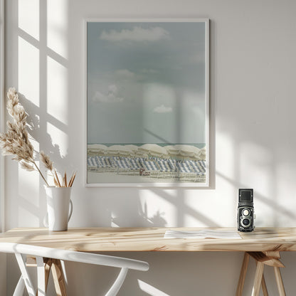  Vintage beach scene Wall Artwork In White Floating Frame