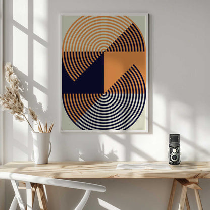 Wall art Concentric Circles in Vibrant Orange and Blue