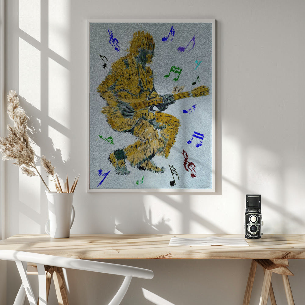  Guitarist Music Notes Wall Artwork In White Floating Frame