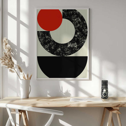 Wall art Geometric Shapes with a Bold Red Circle