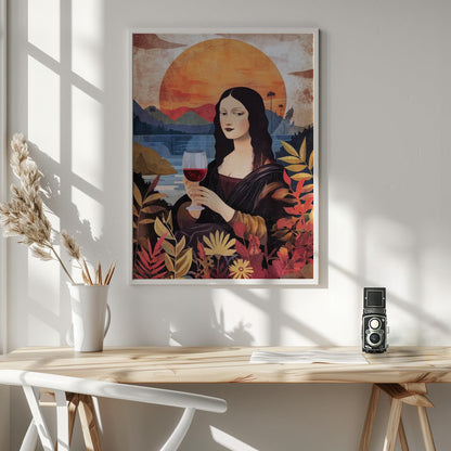 canvas prints Mona Lisa Chill Out  Watercolor Digital Painting36X48inches- White Frame