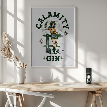  Calamity Gin Funny Retro Western Cowgirl Art Wall Artwork In Black Floating Frame