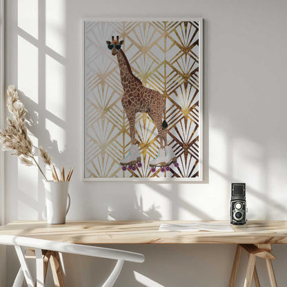 Wall art Giraffe Rollerskates Art Deco