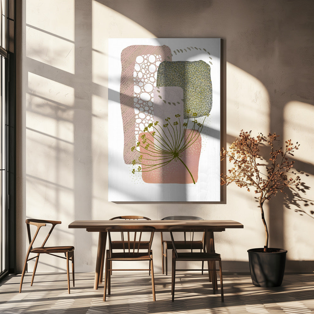  Delicate Pink and Green-2 Wall Artwork In White Floating Frame